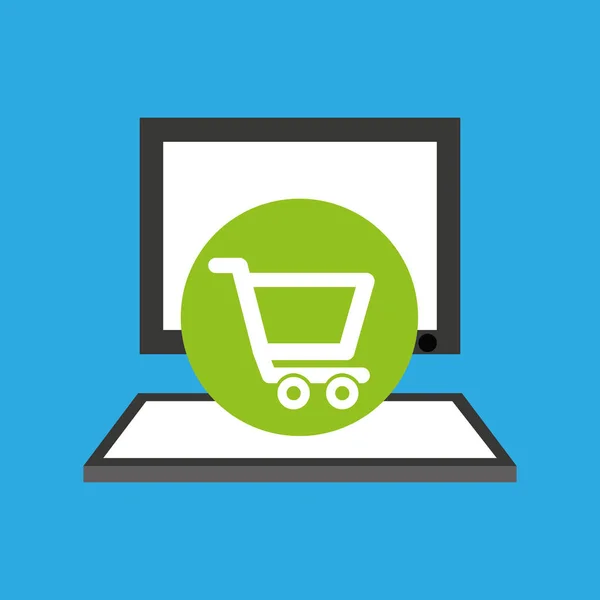 PC-apparaat werken shopping cart mediapictogram — Stockvector