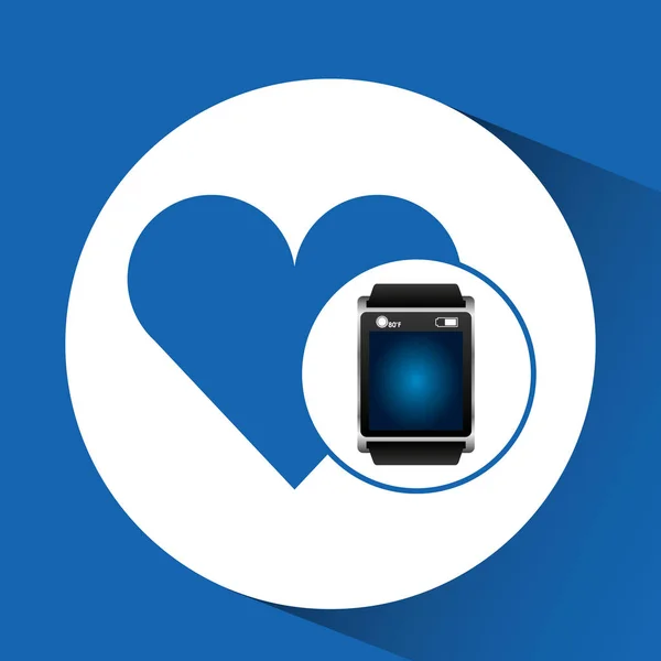 Inteligentny zegarek niebieski ekran serca ikony mediów — Wektor stockowy