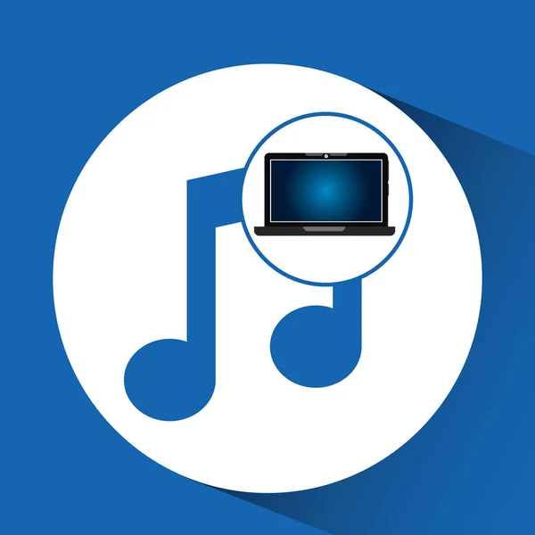 Niebieski wyświetlacz laptopa muzyka mediów społecznościowych — Wektor stockowy