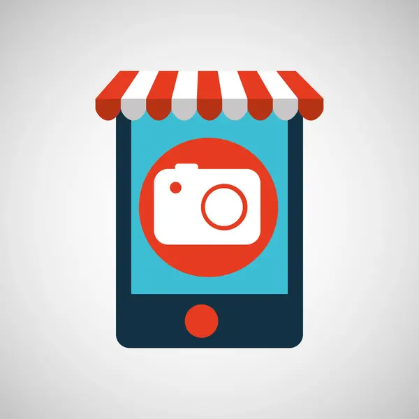 E-commerce de celular e câmera fotográfica — Vetor de Stock