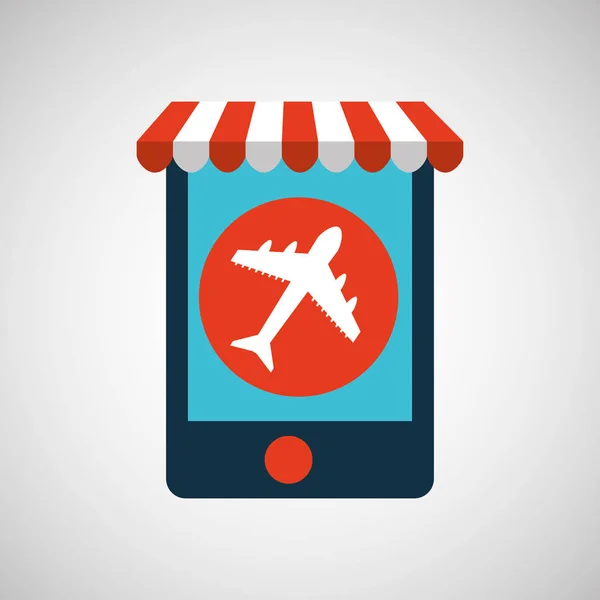 Mobiele telefoon e-commerce en reizen luchthaven — Stockvector