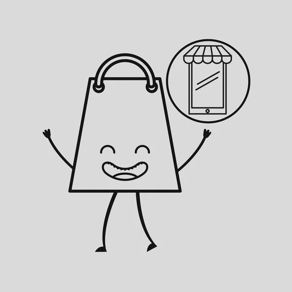 Έννοια εμπορίου τσάντα δώρο με smartphone ηλεκτρονικό κατάστημα — Διανυσματικό Αρχείο