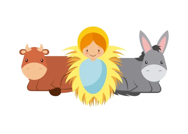 Baby Jezus met dieren — Stockvector