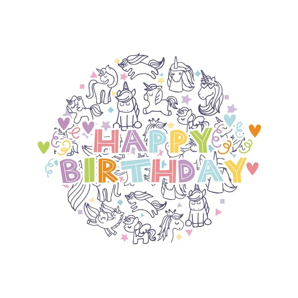 Carte anniversaire Licorne — Image vectorielle