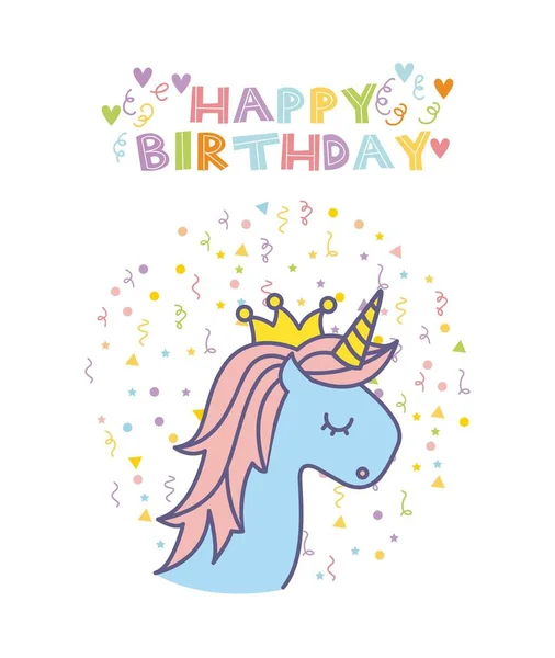 Tarjeta de cumpleaños Unicornio — Vector de stock