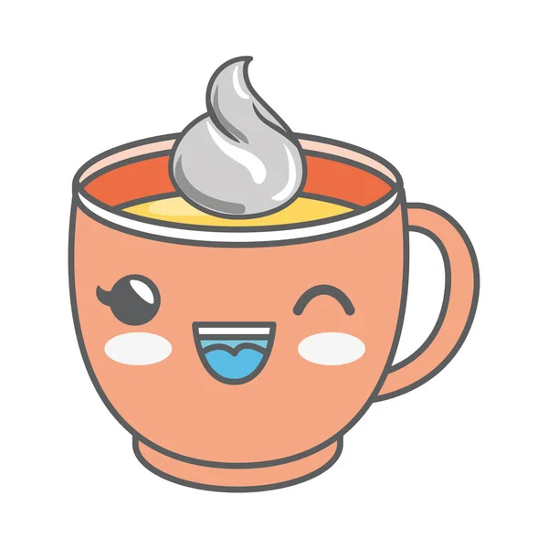 Delicioso café bebida kawaii estilo aislado icono — Archivo Imágenes Vectoriales