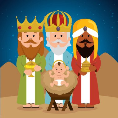 three wise kings baby jesus manger clipart