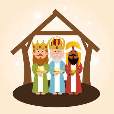 cute three wise kings manger clipart