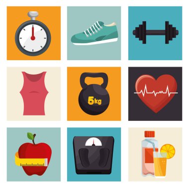 toplama fitness spor ekipmanları simgeler