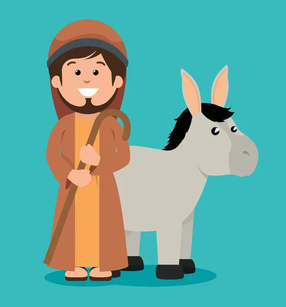 Cute joseph and donkey manger design — Stock Vector