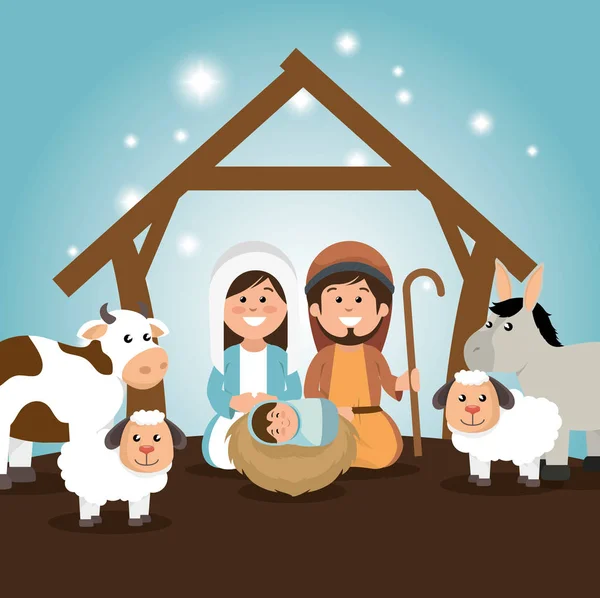 Traditional manger merry christmas — Stock Vector