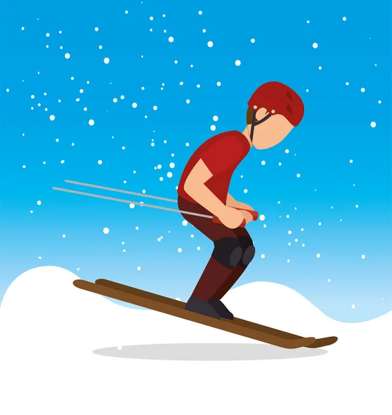 Skidåkning man snöflinga extrema sporter — Stock vektor