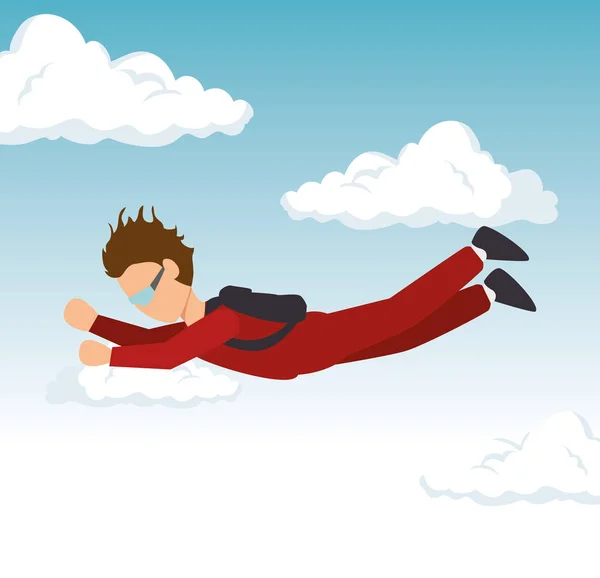 Man sky diving extreme sport — Stock Vector