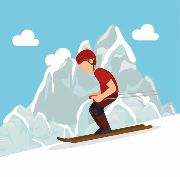 Skiën man berg sneeuw extreme sporten — Stockvector