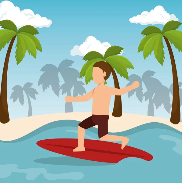 Boy surfing water sport extreme — Stock Vector