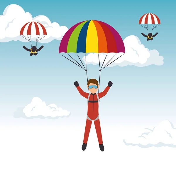 Parachutiste homme sport extrême — Image vectorielle