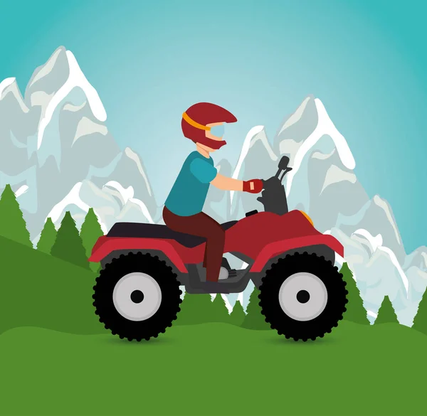 Man riding atv sport landscape background — Stock Vector