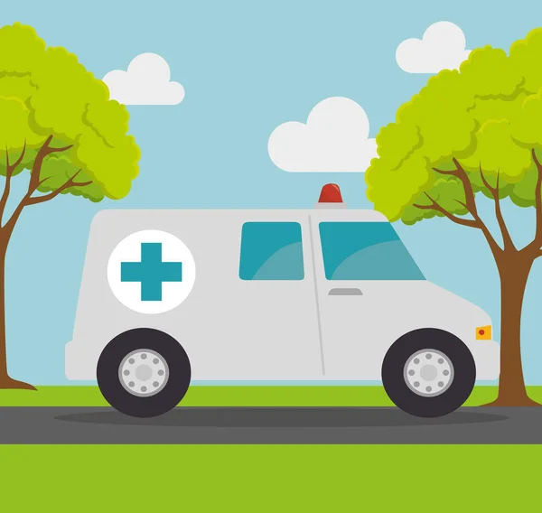 Ambulance transport emergency landscape background — Stock Vector
