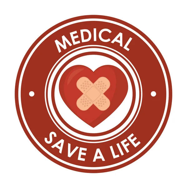Medical save a life heart plaster design badge — Stock Vector