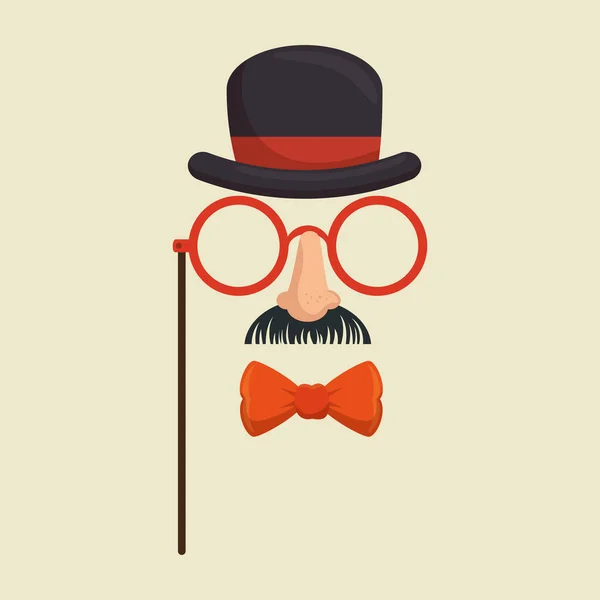 Mask gentleman hat and glasses mustache bowtie — Stock Vector