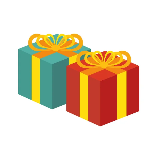 Zwei Geschenkboxen rot und grün weißer Hintergrund — Stockvektor