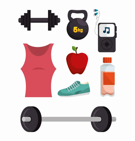 Συλλογή εξοπλισμού εργασίας γυμναστήριο fitness — Διανυσματικό Αρχείο