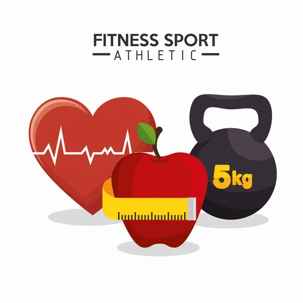 Deporte fitness atletismo corazón manzana barra — Vector de stock