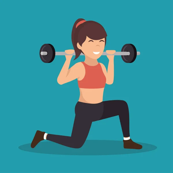 Tecknad flicka håller vikt gym — Stock vektor