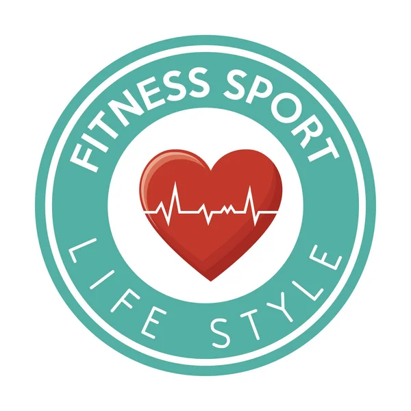 Fitness sport life style heart rate badge design — Stock Vector