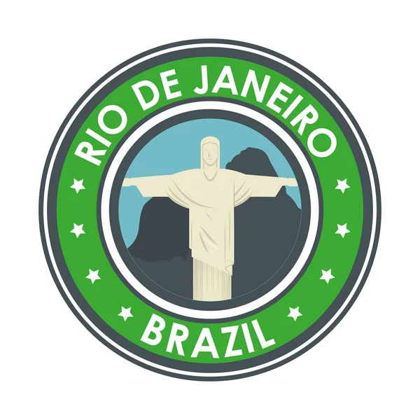 Rio de Janeiro Brasilien Statue Jesus Emblem Grafik — Stockvektor