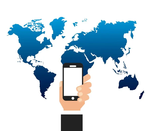 Smartphone a svět mapa — Stockový vektor