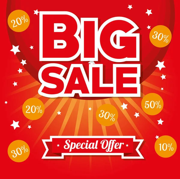 Big sale special offer stars bright red background — Stock Vector