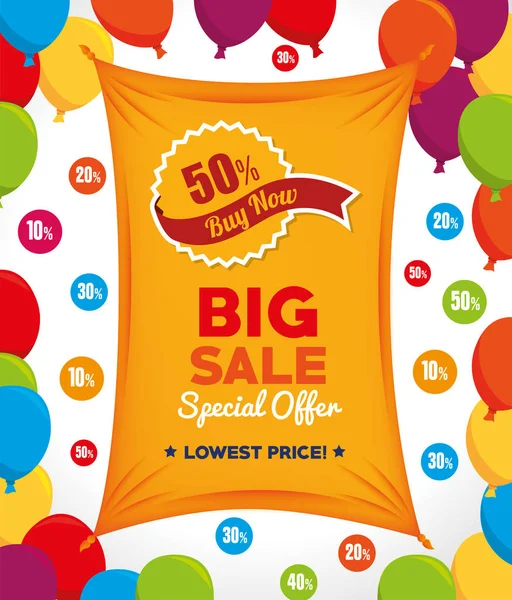 Venta grande oferta especial comprar banner y globos — Archivo Imágenes Vectoriales