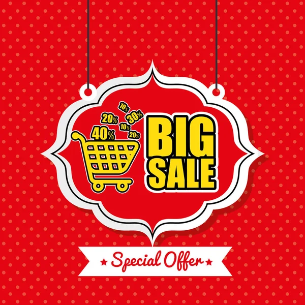 Poster big sale shop cart vintage red polka dot — Stock Vector