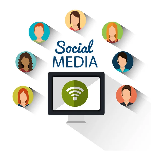 Tietokone wifi yhteisö sosiaalinen media — vektorikuva