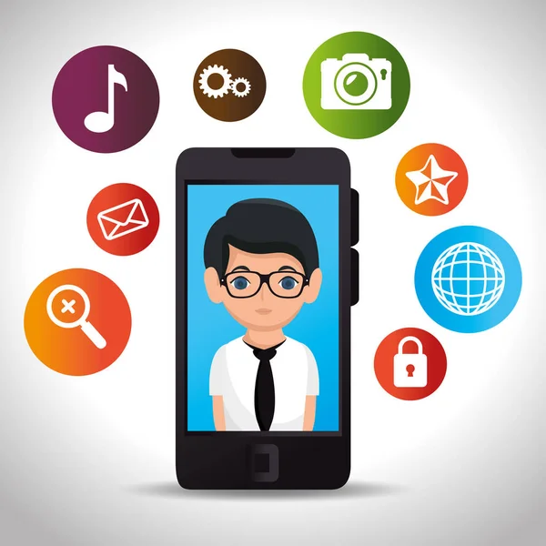 Homme d'affaires application mobile médias sociaux — Image vectorielle