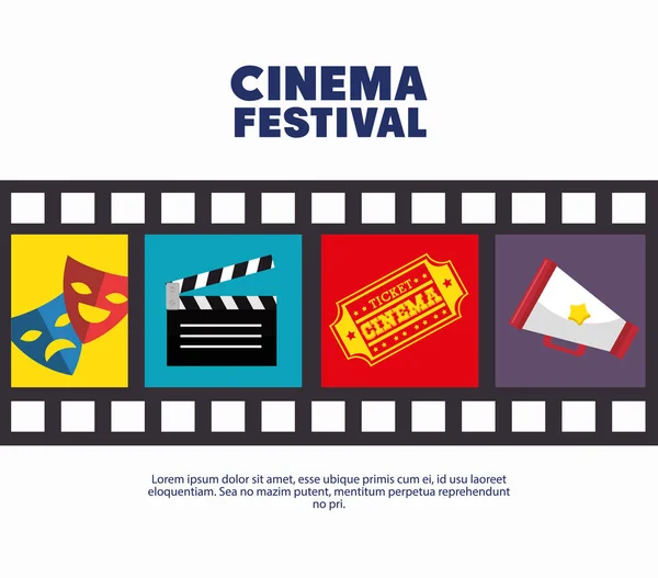 Poster cinema festival strip film icons movie — Stock Vector