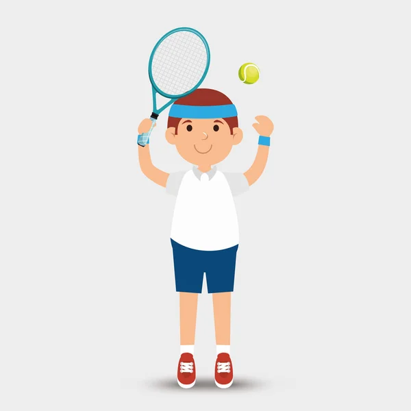Tecknade man spelare tennis racket bollen — Stock vektor