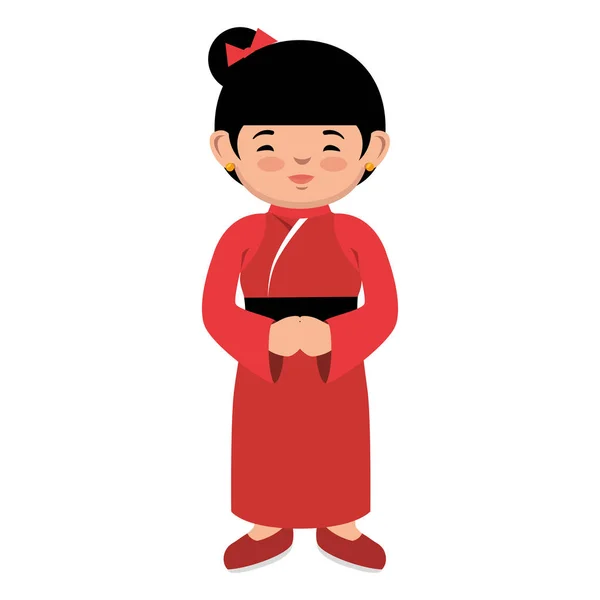 Lovely girl red kimono japanese icon graphic — Stock Vector