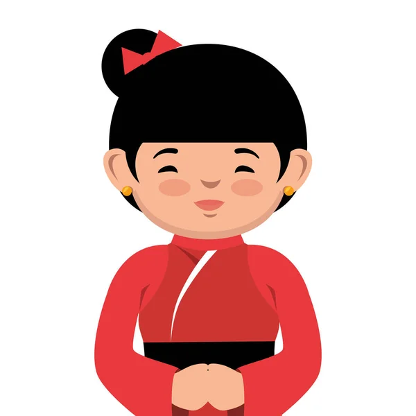 可爱的女孩红色和服日本图标图形 — 图库矢量图片