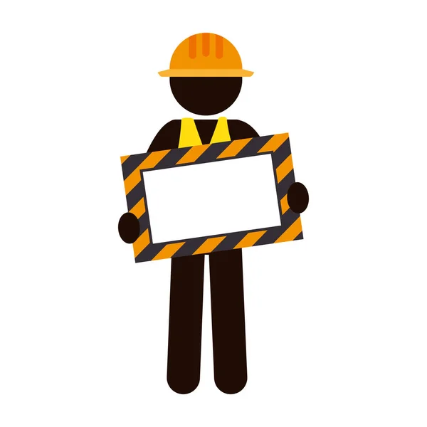 Silhouette worker holding site under construction banner — Stock Vector