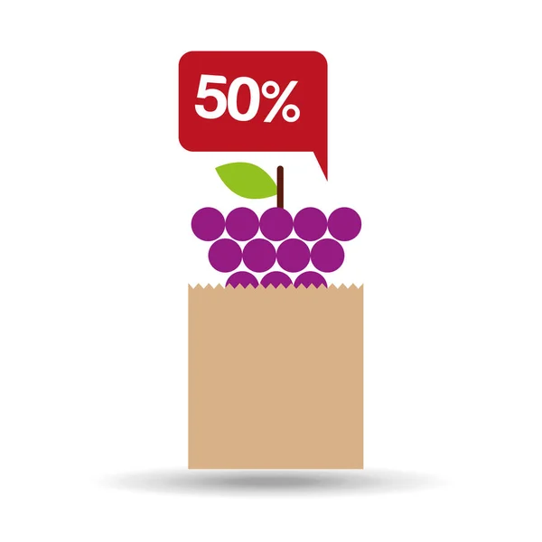 Saco de uva cheio de frutas oferecer design —  Vetores de Stock