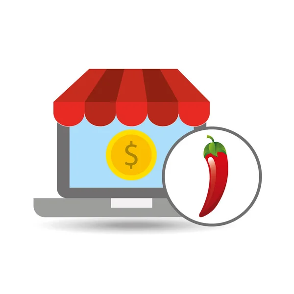 Buying online red chili vegetable icon — Stock Vector