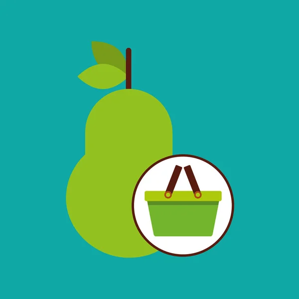 Panier vert poire fraîche icône design — Image vectorielle