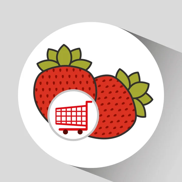 Carrito de compras fruta fresa icono gráfico — Archivo Imágenes Vectoriales
