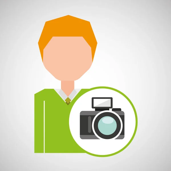 Çizgi film iş adam fotoğraf kamera simgesi — Stok Vektör