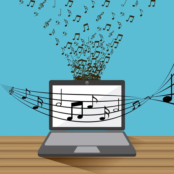 Laptop i muzyka design — Wektor stockowy