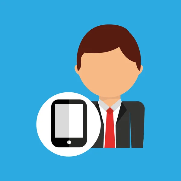 Hombre de negocios smartphone traje icono trabajador — Vector de stock