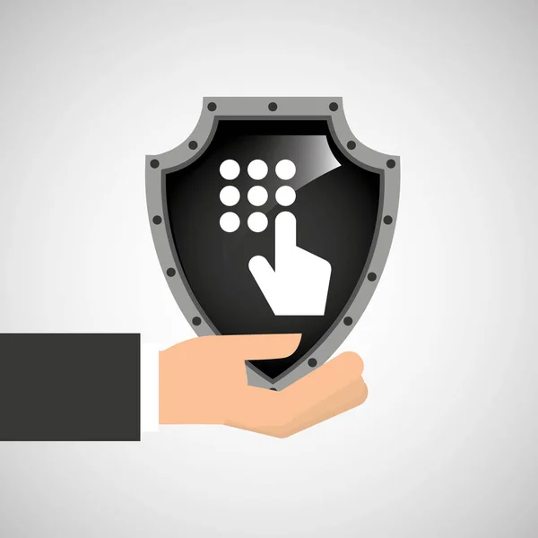 Hand holding password security shield data — Stock Vector