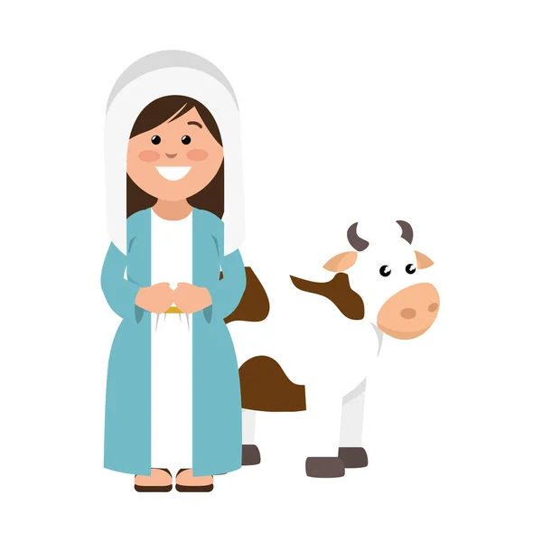 Mary Vigin con carácter de pesebre de vaca — Vector de stock